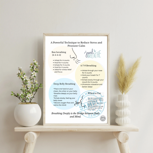 Breathing Exercise Guide Printable: Box, 4-7-8 & Deep Belly Breathing (PDF Download A4 Size)