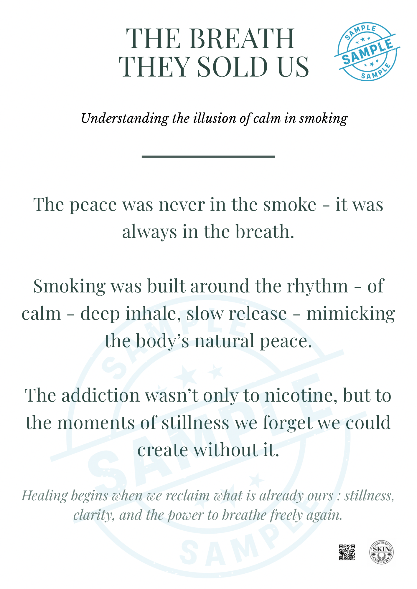 Quit smoking awareness printable all art, mindful healing poster in A4 and A3.