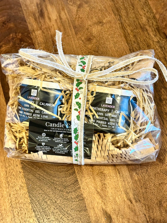 Lavender Aromatherapy Soy Candle Gift Set: Calming Vegan Candles | set of 2. Gift wrapped.