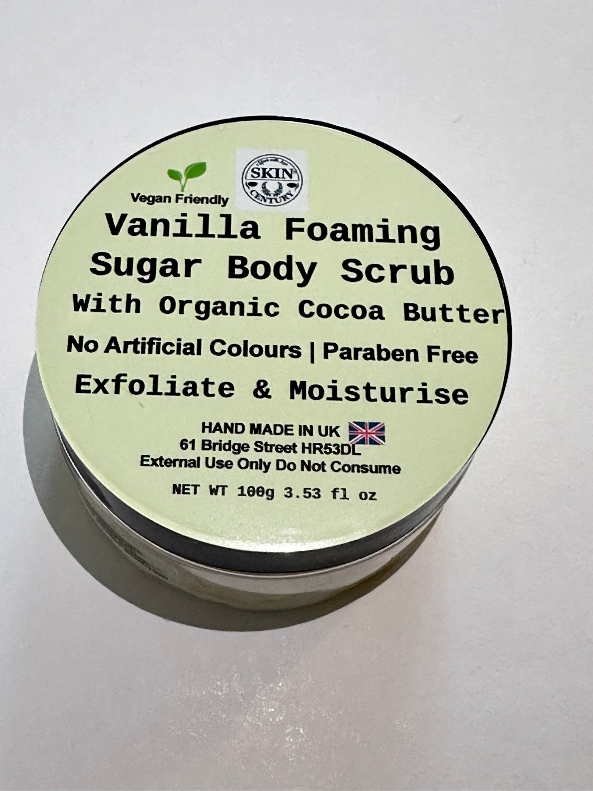 Vanilla Foaming Sugar Scrub in eco jar, Skin Century Made With Love