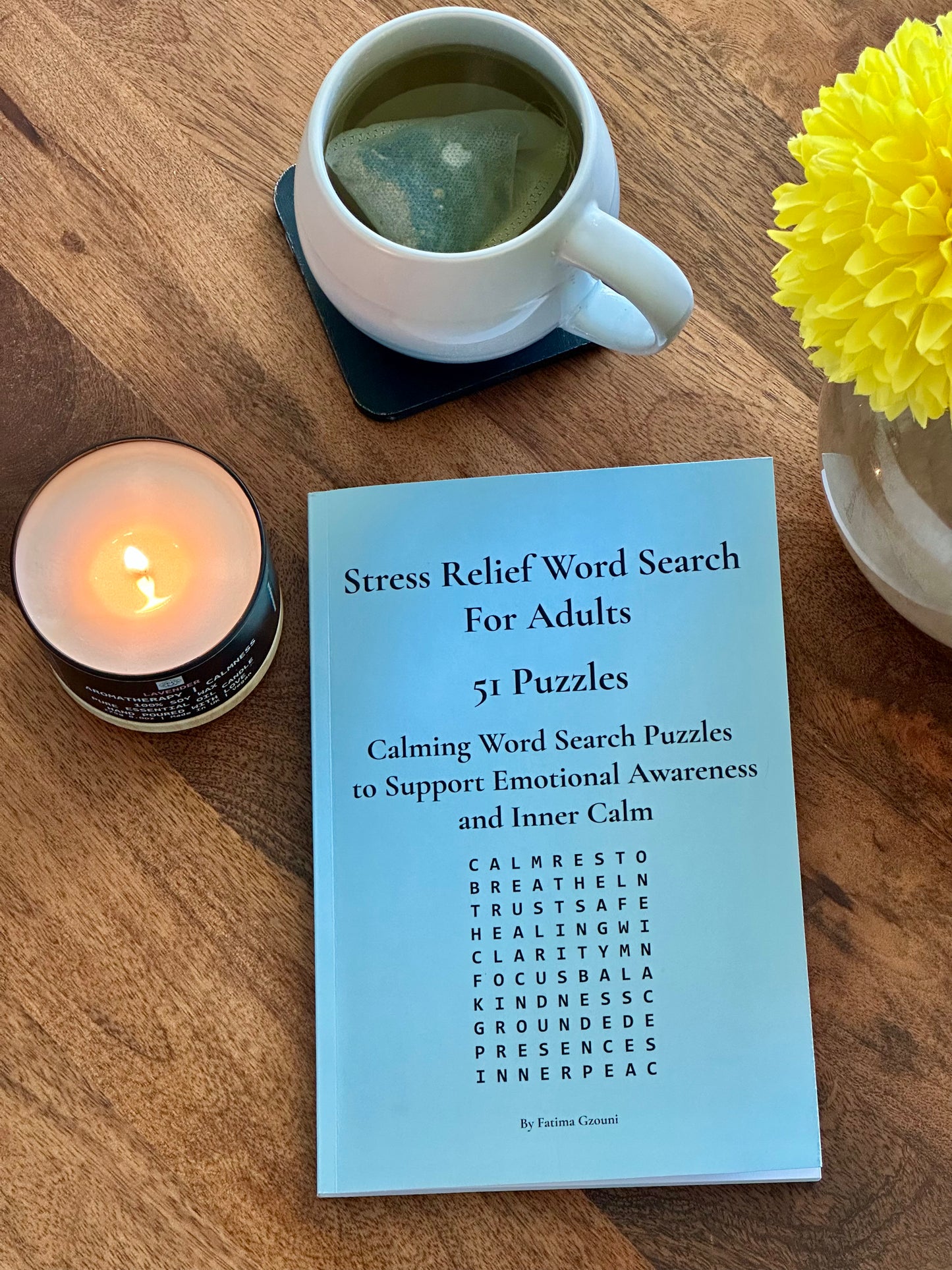 Emotional Grounding Self-Care Bundle – Calming Candle & Emotional Word Search Book