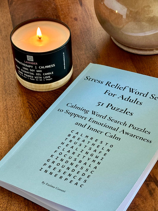 Emotional Grounding Self-Care Bundle – Calming Candle & Emotional Word Search Book
