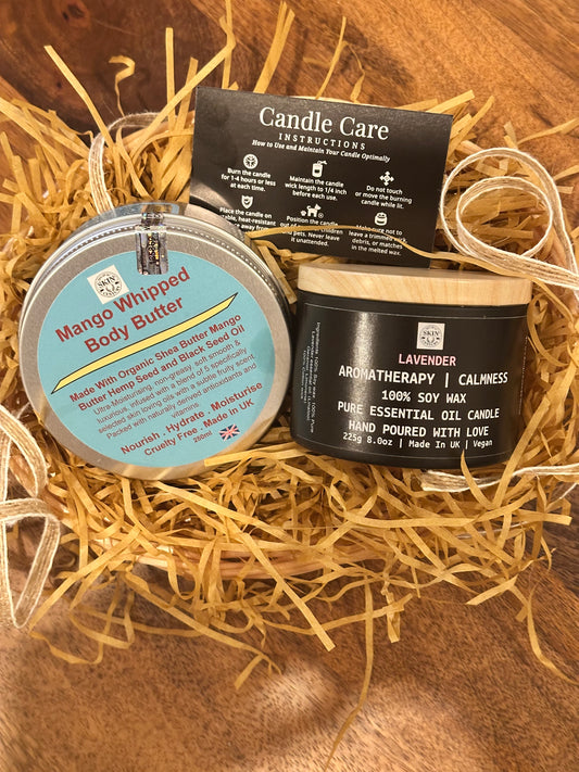 Calm & Glow Set — Lavender Candle + Mango Body Butter | Self Care Gift | Relaxation | Skin Century