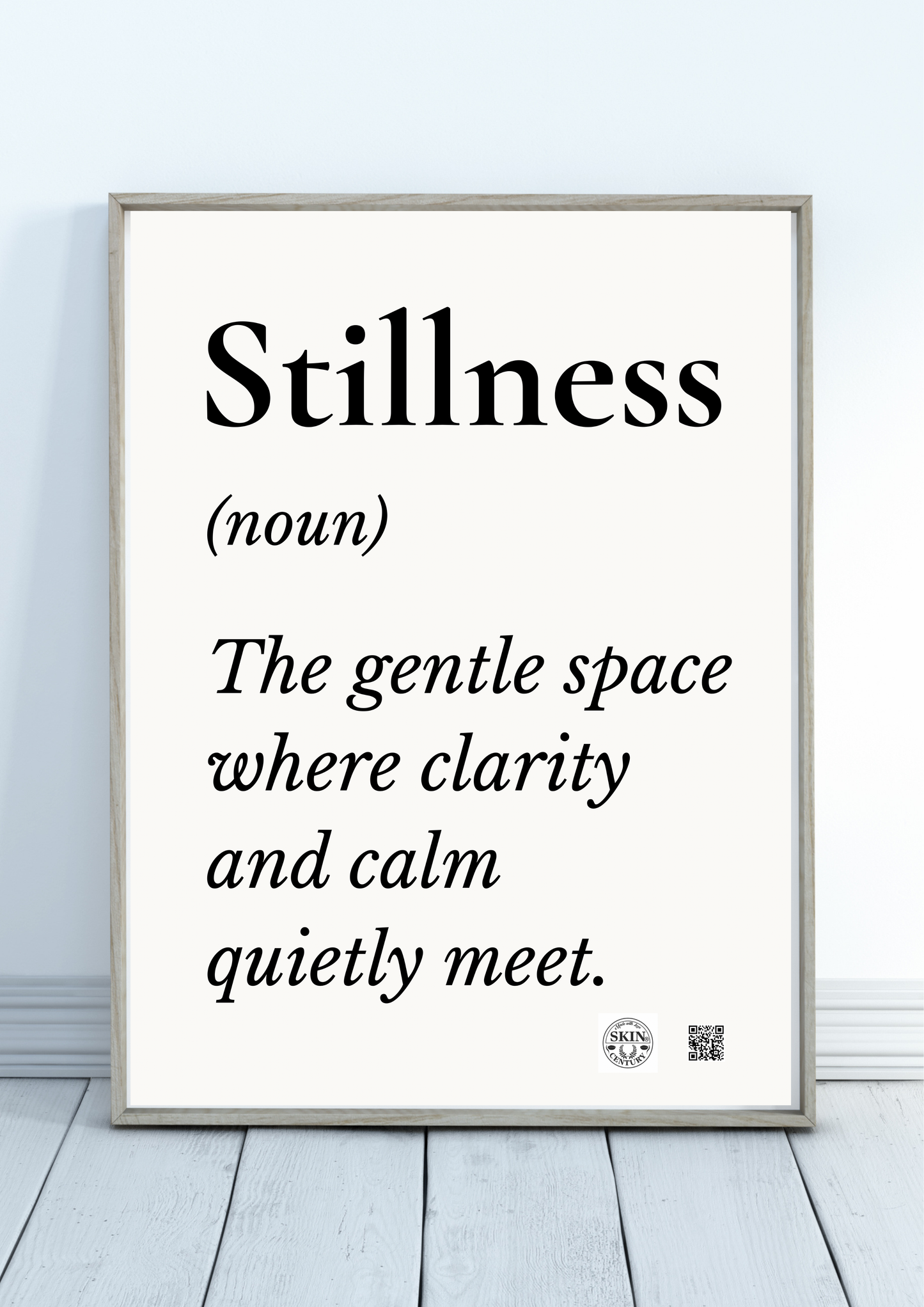 Stillness text art poster A4 A3 white background black text