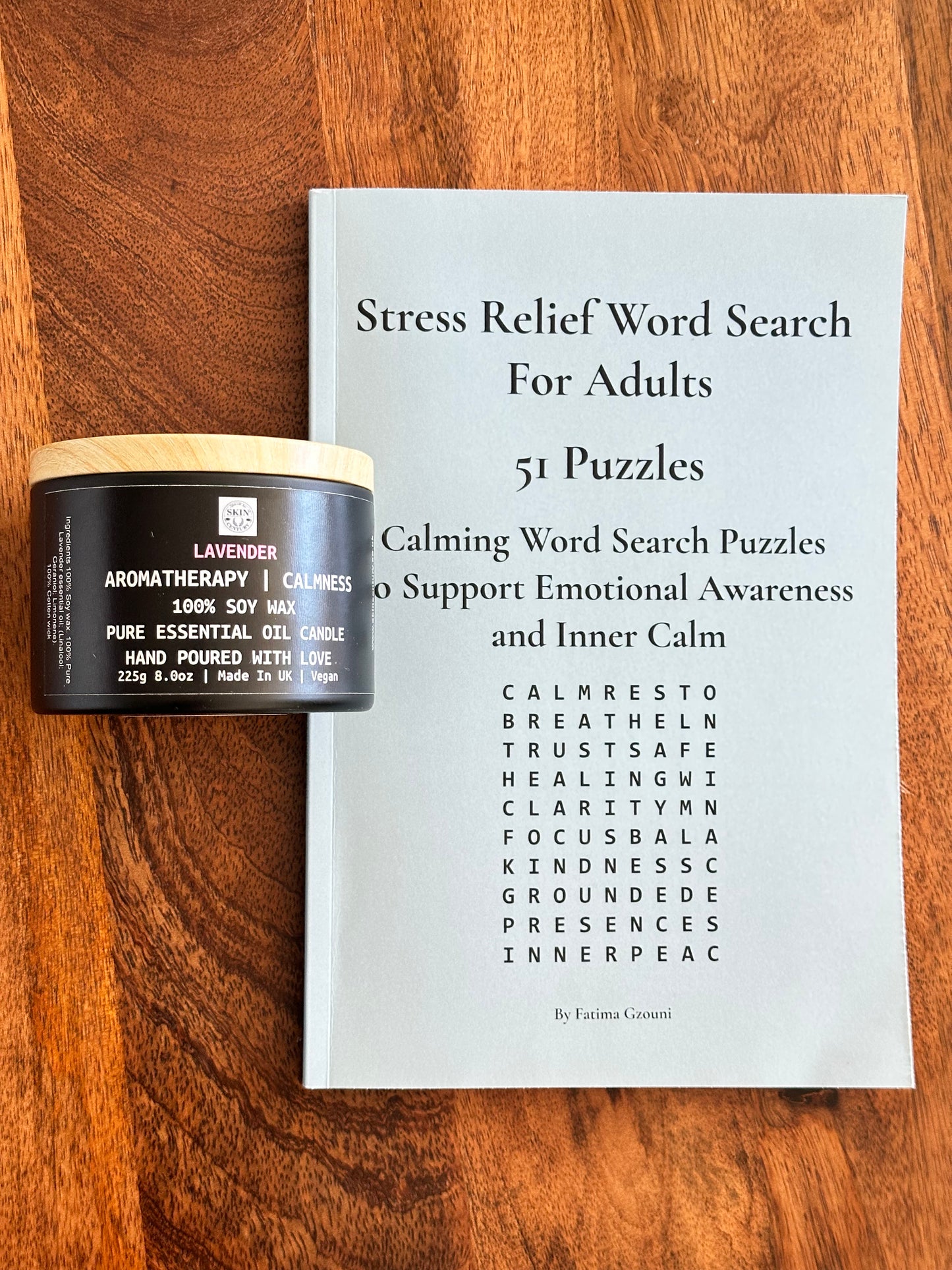 Emotional Grounding Self-Care Bundle – Calming Candle & Emotional Word Search Book